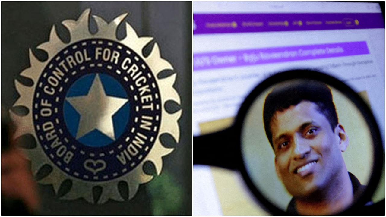 <div class="paragraphs"><p>The BCCI logo (L); a photo of Byju's owner&nbsp;Byju Raveendran (R).</p></div>